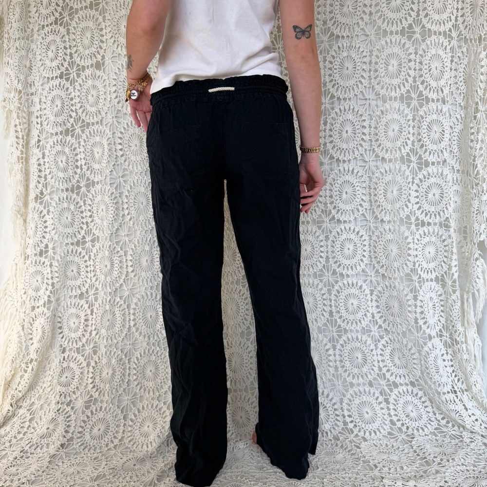 Roxy Linen Blend Drawstring Pants Black (Runs Sma… - image 3